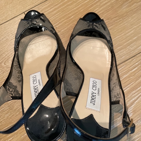 Jimmy Choo slingback peep toe black lace heel sz38 - Picture 9 of 9